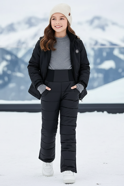 Pantalon De Ski Noir Matelassé Taille Haute Enfant - Polyester