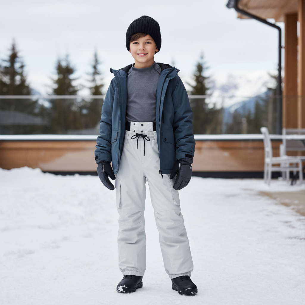 Pantalon De Ski Gris Clair Ample Imperméable Cargo - Polyester