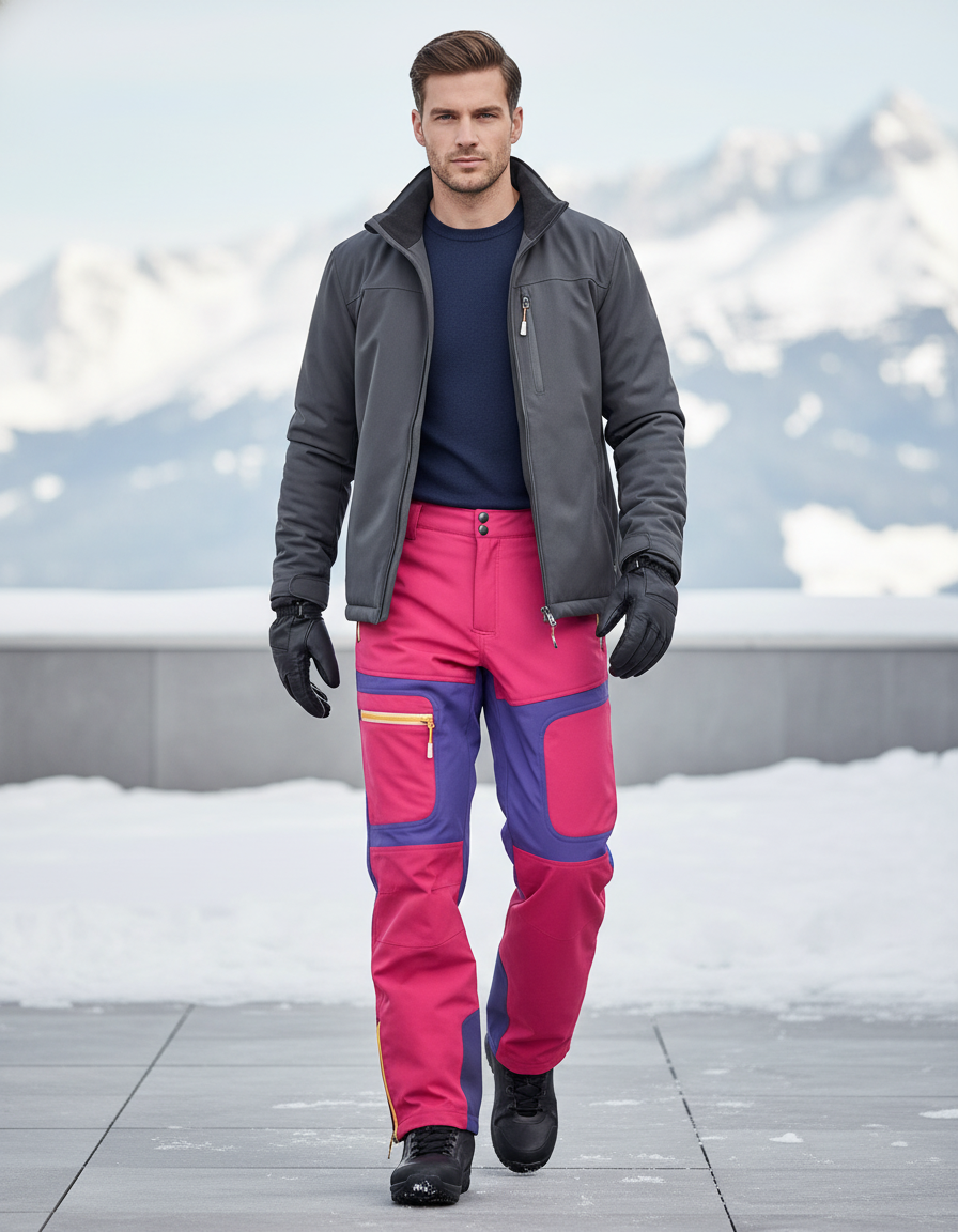 Pantalon De Ski Rose Violet Imperméable Homme - Multicolore Polyester