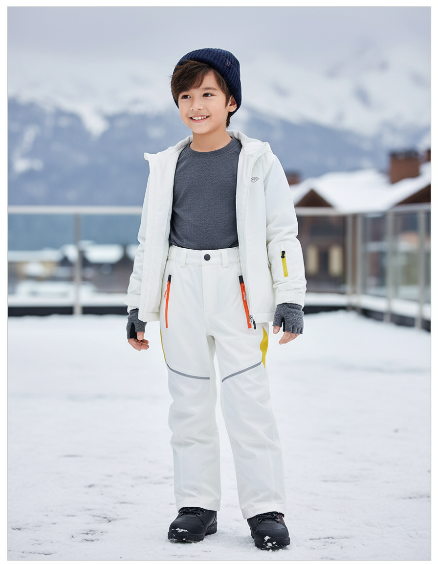 Pantalon De Ski Blanc Imperméable Enfant Réfléchissant - Polyester