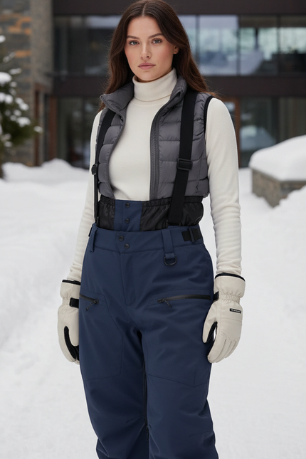 Pantalon De Ski Salopette Bleu Marine Ample Imperméable Thermique - Polyester
