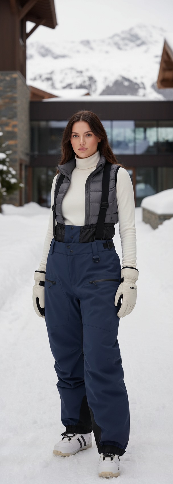 Pantalon De Ski Salopette Bleu Marine Ample Imperméable Thermique - Polyester