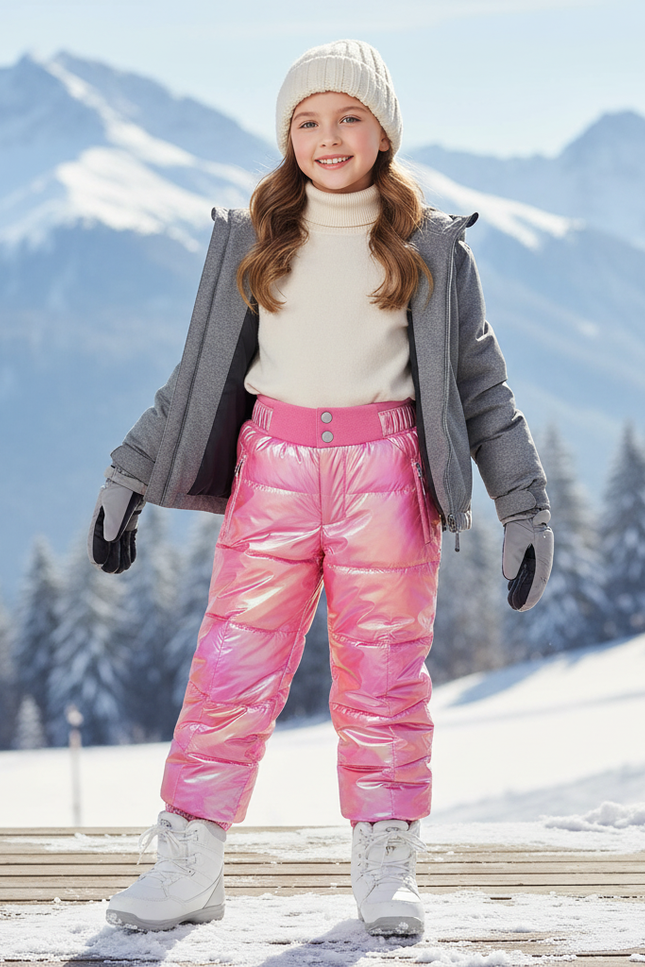 Pantalon De Ski Enfant Brillant Rose Rembourré Chaud - Polyester