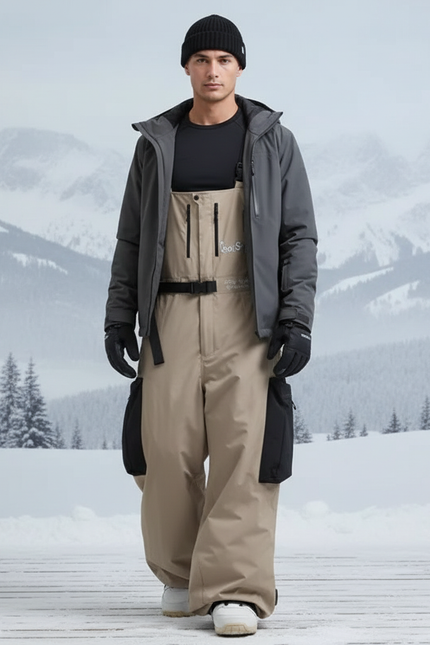 Pantalon De Ski Beige Ample Imperméable Bretelles Homme - Polyester