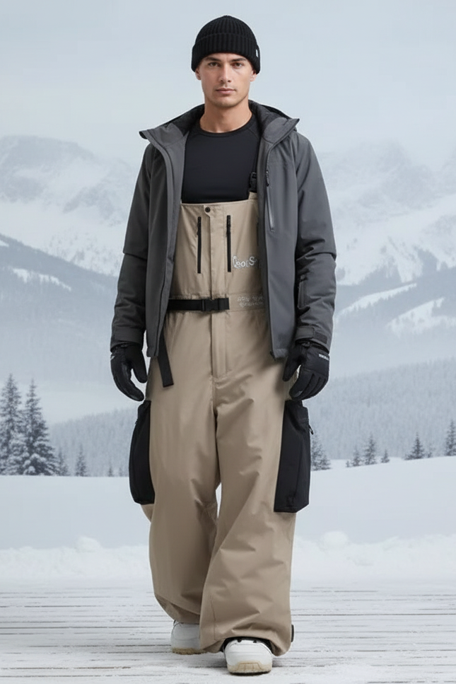 Pantalon De Ski Beige Ample Imperméable Bretelles Homme - Polyester