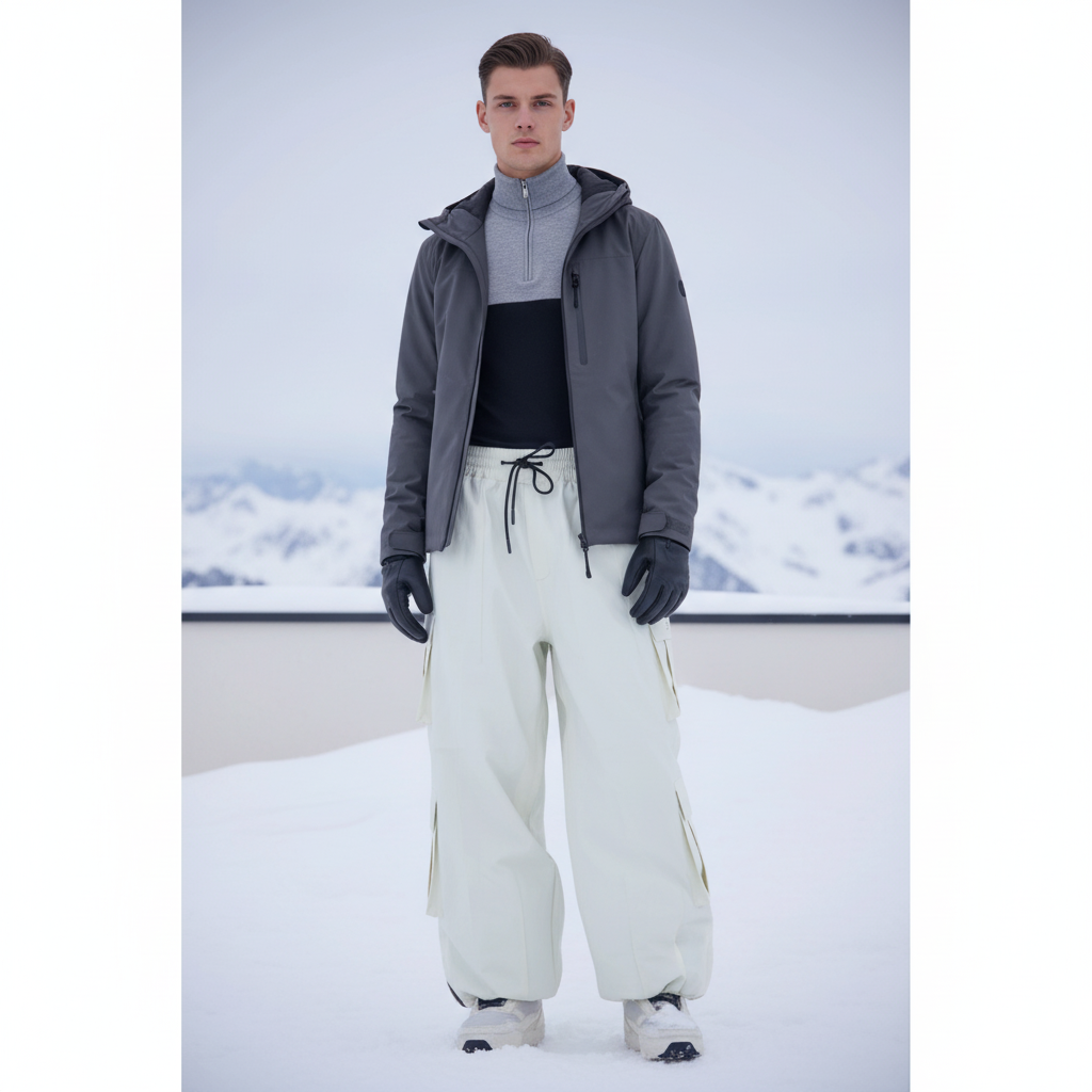 Pantalon De Ski Ample Beige Imperméable Cargo Homme - Polyester