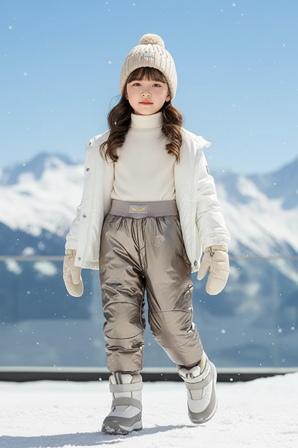 Pantalon De Ski Enfant Brillant Imperméable Matelassé Hiver - Gris Polyester