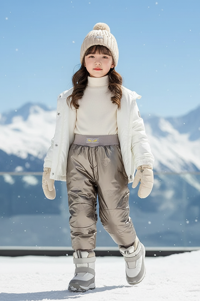 Pantalon De Ski Enfant Brillant Imperméable Matelassé Hiver - Gris Polyester