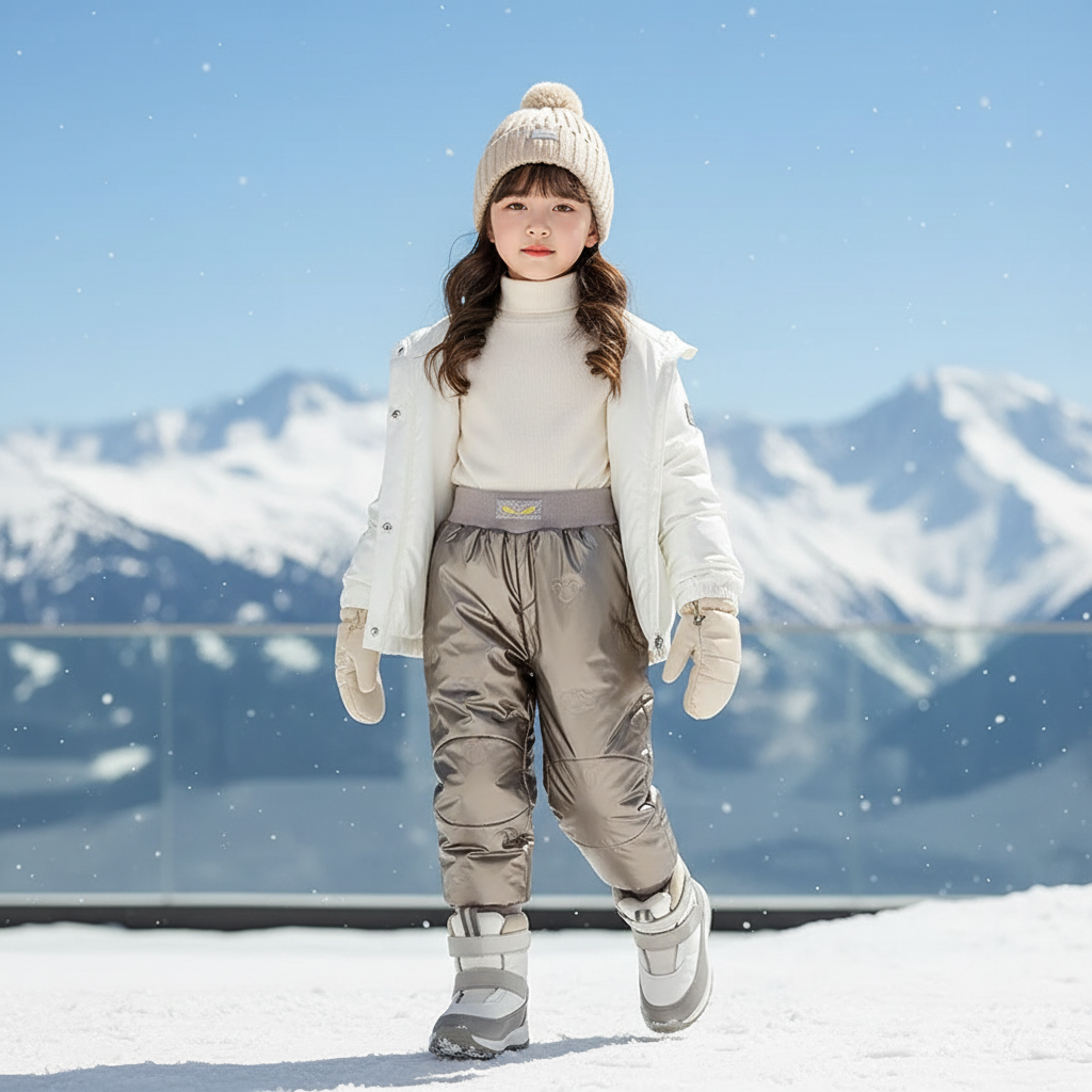 Pantalon De Ski Enfant Brillant Imperméable Matelassé Hiver - Gris Polyester