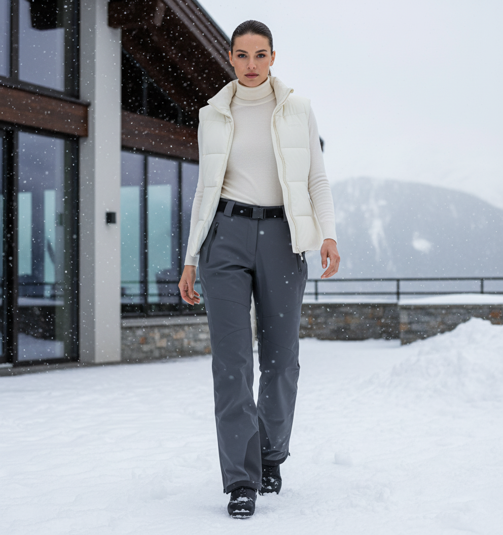 Pantalon De Ski Gris Droit Imperméable Femme - Polyester