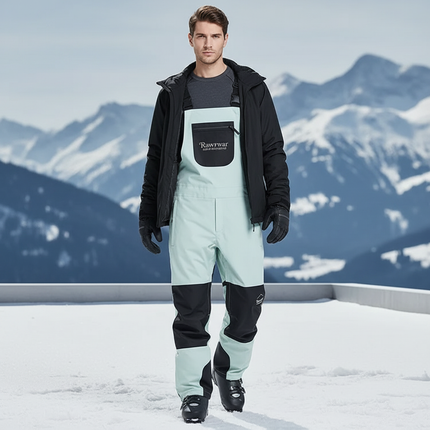 Pantalon De Ski Bicolore Imperméable Salopette Unisexe - Vert Polyester