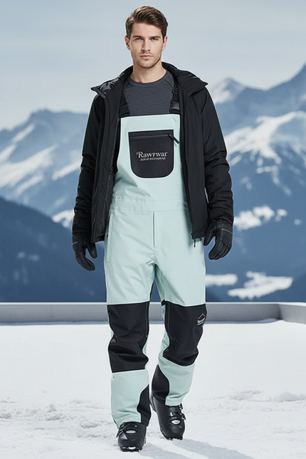 Pantalon De Ski Bicolore Imperméable Salopette Unisexe - Vert Polyester