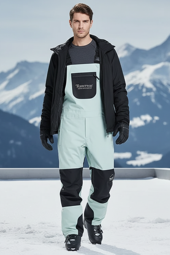 Pantalon De Ski Bicolore Imperméable Salopette Unisexe - Vert Polyester