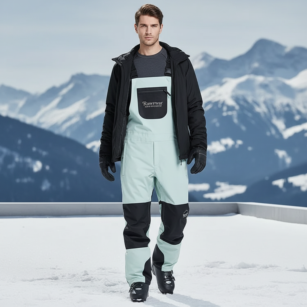 Pantalon De Ski Bicolore Imperméable Salopette Unisexe - Vert Polyester