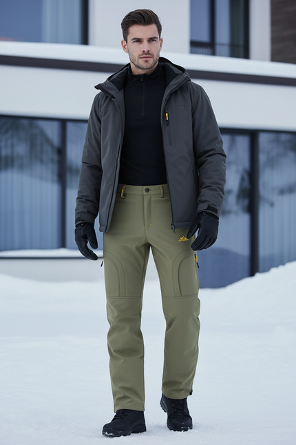 Pantalon De Ski Kaki Homme Imperméable Doublé Polaire Chaud - Polyester