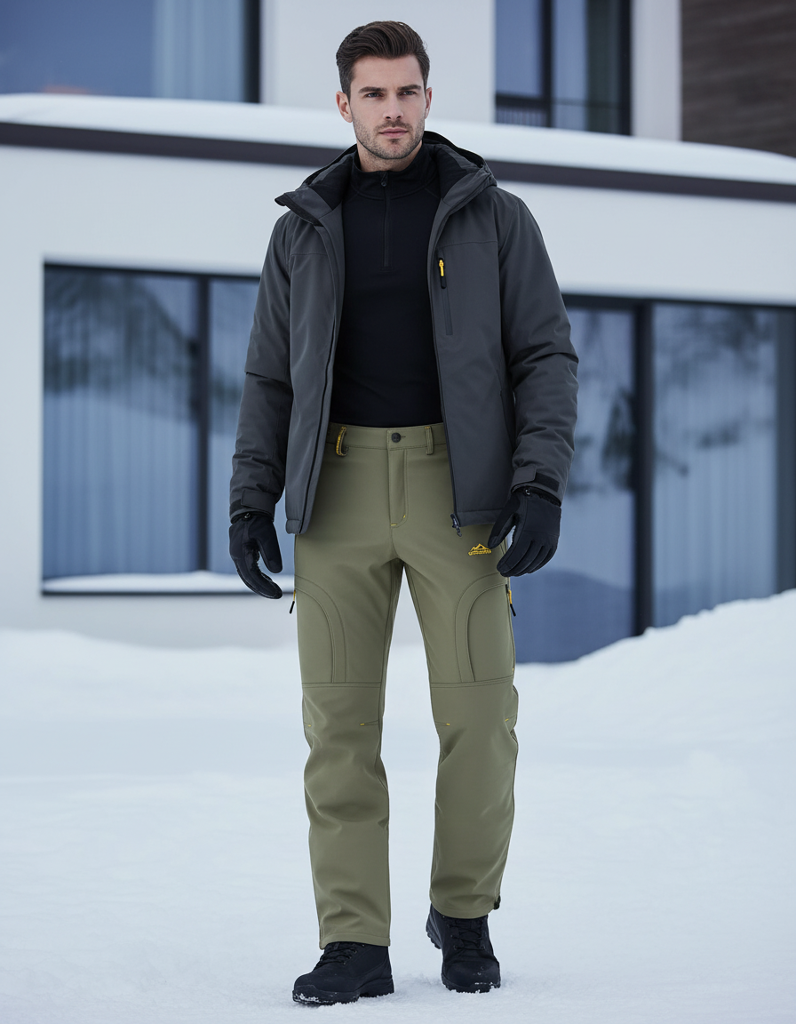 Pantalon De Ski Kaki Homme Imperméable Doublé Polaire Chaud - Polyester