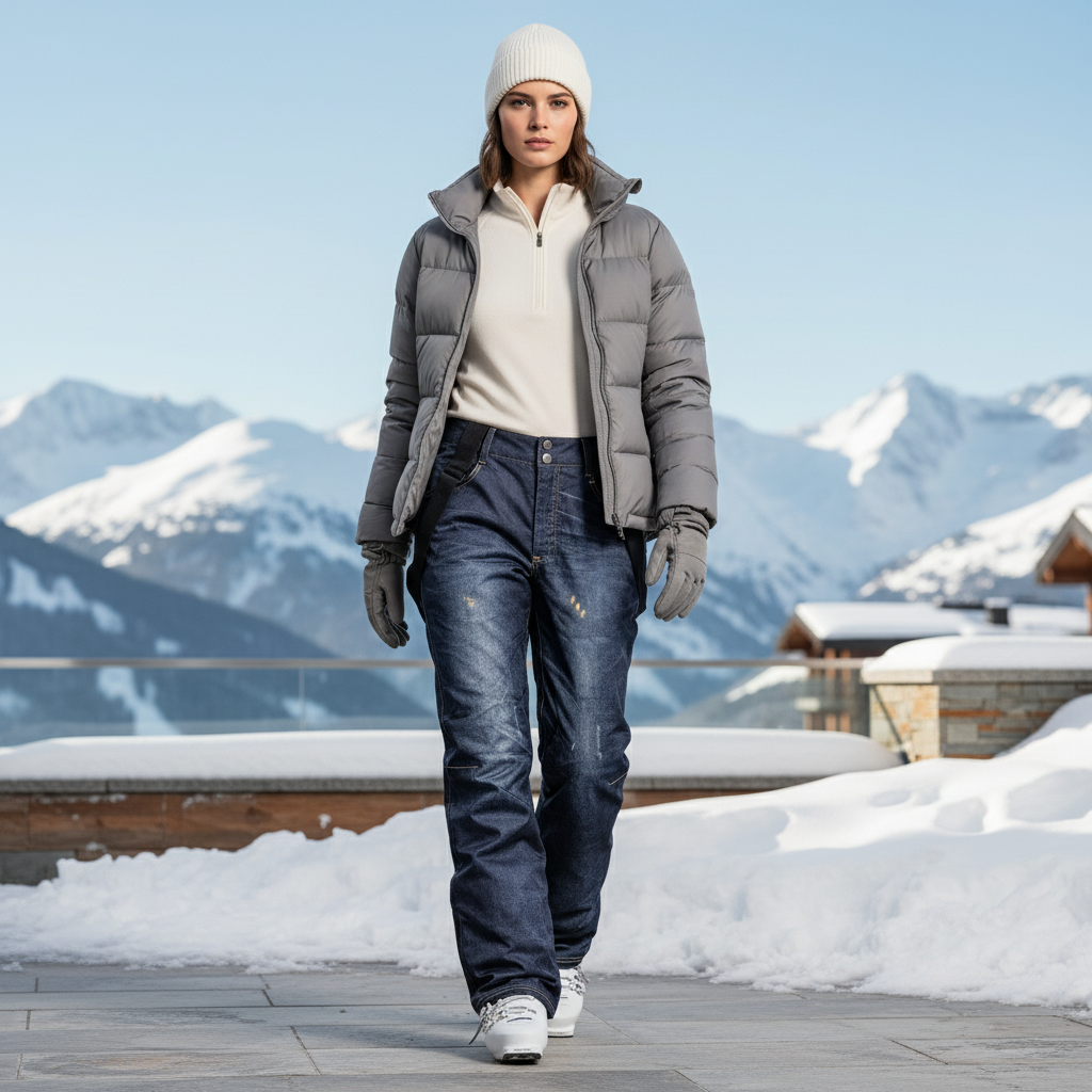 Pantalon De Ski Jean Denim Imperméable Bretelles Femme - Marine