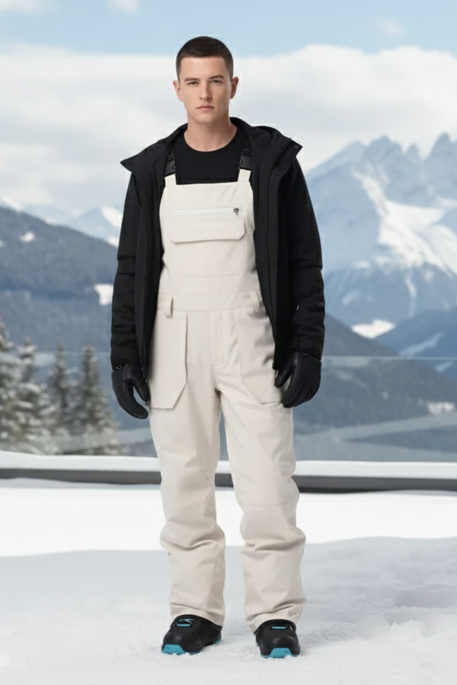 Pantalon De Ski Salopette Beige Imperméable Chaud Homme - Polyester
