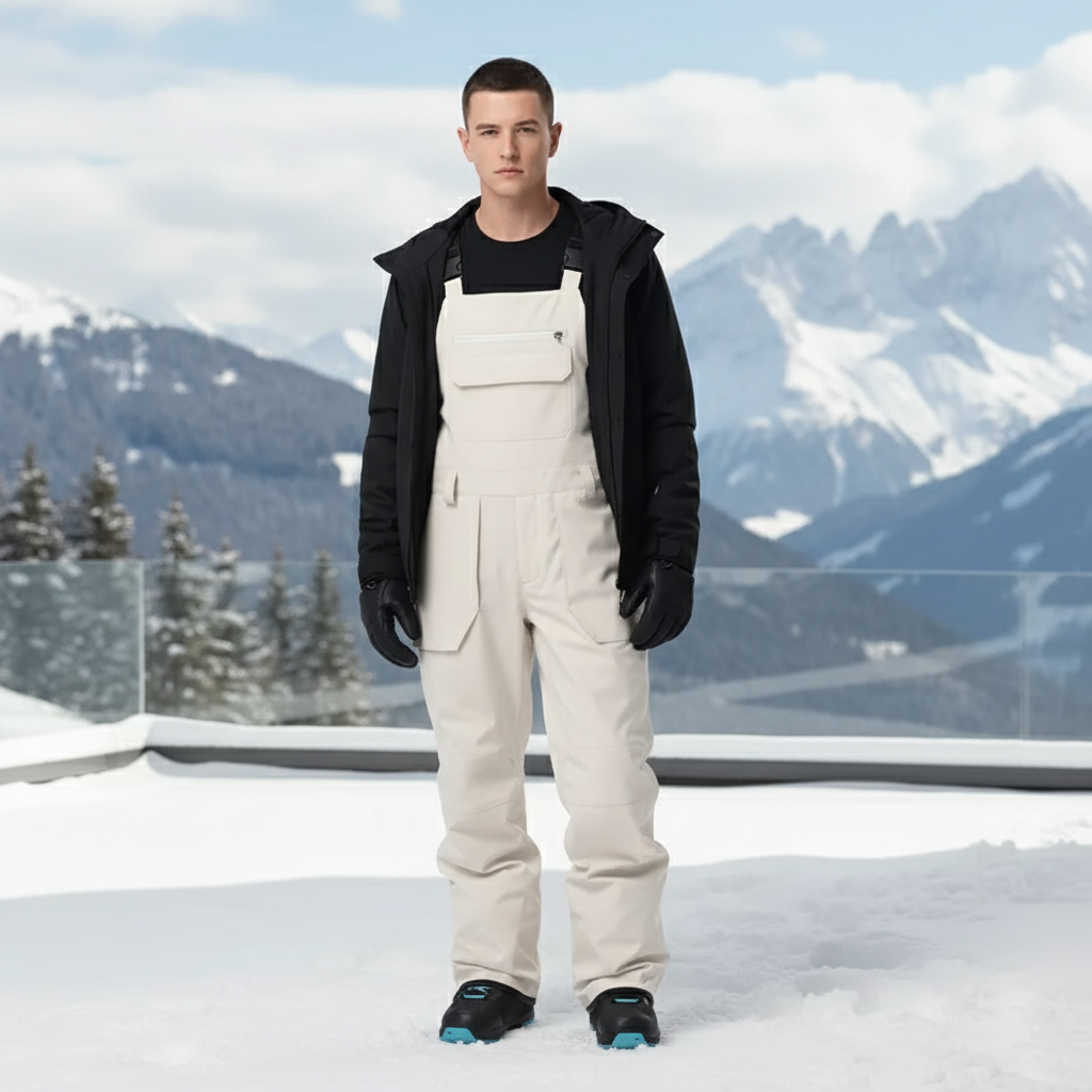 Pantalon De Ski Salopette Beige Imperméable Chaud Homme - Polyester