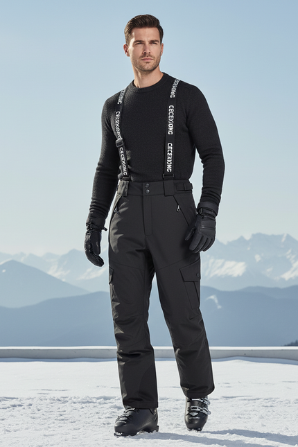 Pantalon De Ski Noir Imperméable Bretelles Homme - Polyester