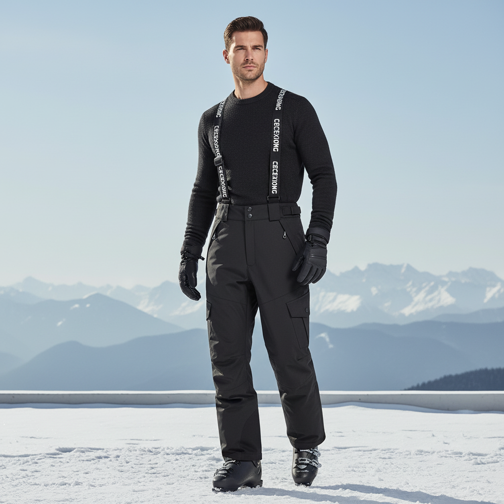 Pantalon De Ski Noir Imperméable Bretelles Homme - Polyester