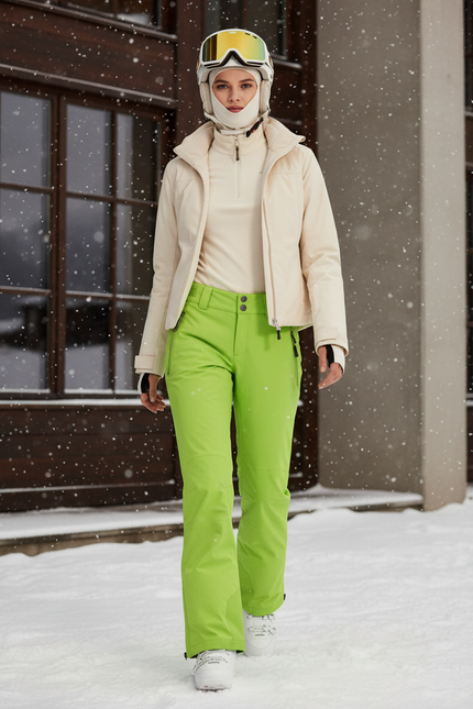 Pantalon De Ski Vert Citron Imperméable Coupe Droite Femme - Polyester