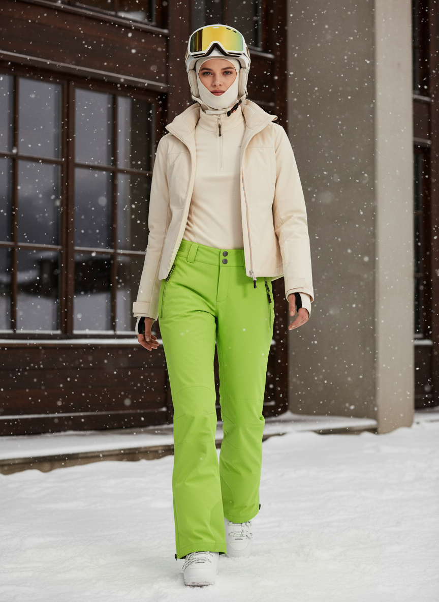 Pantalon De Ski Vert Citron Imperméable Coupe Droite Femme - Polyester