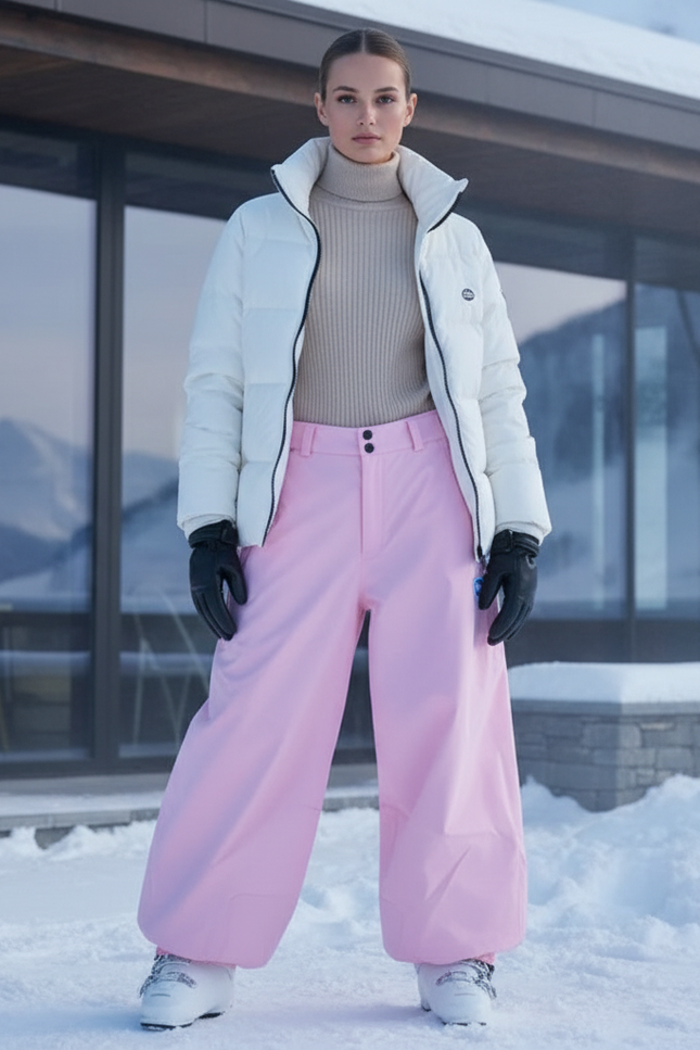 Pantalon De Ski Rose Ample Imperméable Unisexe Hiver - Polyester