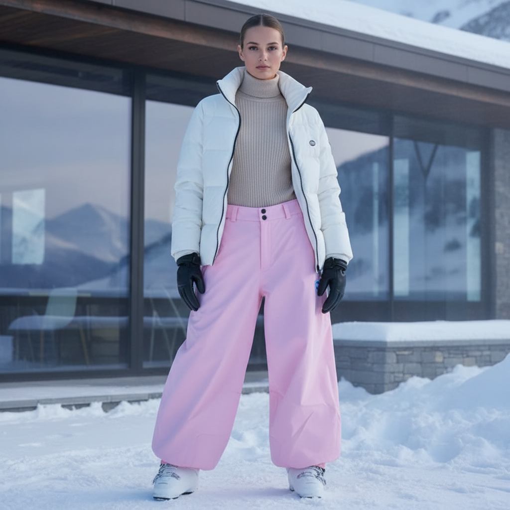 Pantalon De Ski Rose Ample Imperméable Unisexe Hiver - Polyester