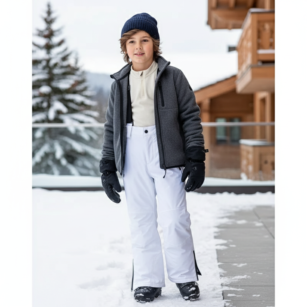 Pantalon De Ski Blanc Enfant Imperméable Chaud Hiver - Polyester