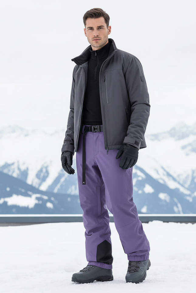 Pantalon De Ski Violet Homme Imperméable Coupe Droite - Polyester