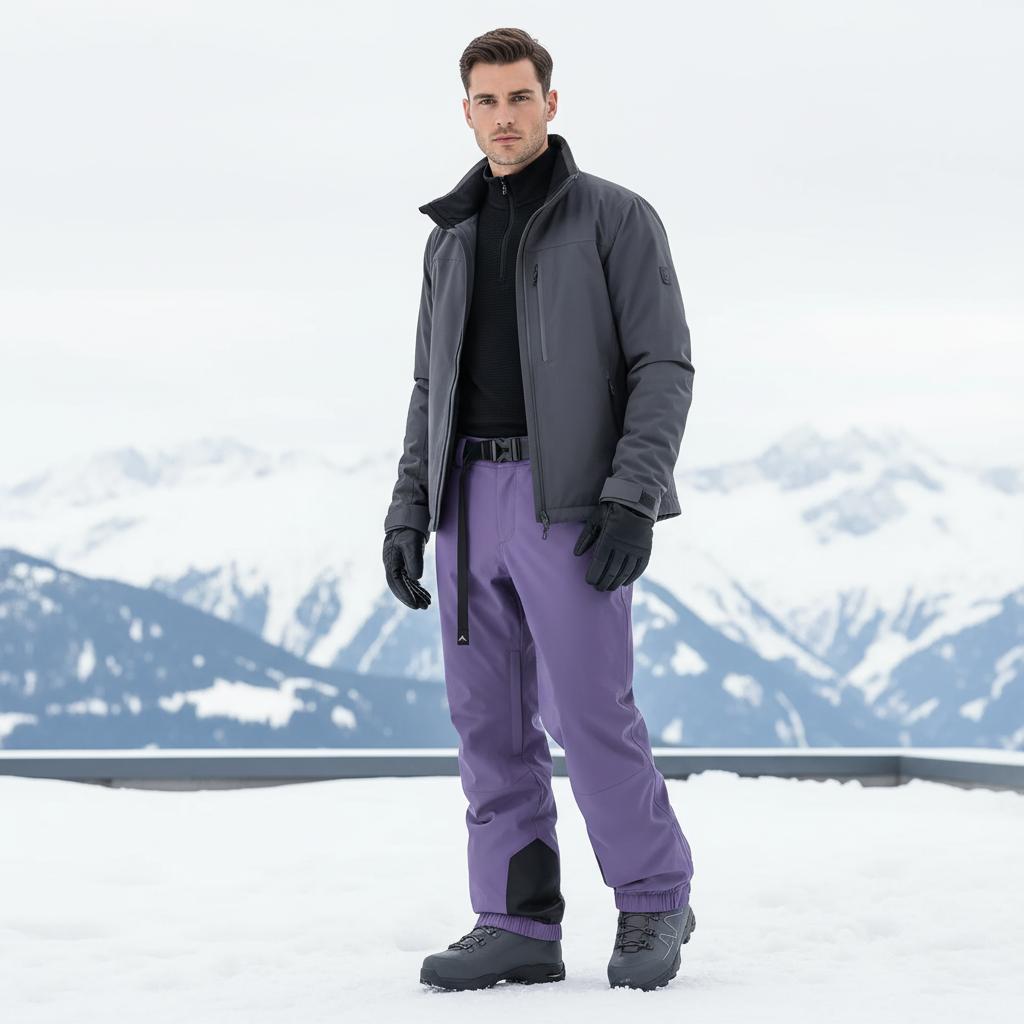 Pantalon De Ski Violet Homme Imperméable Coupe Droite - Polyester