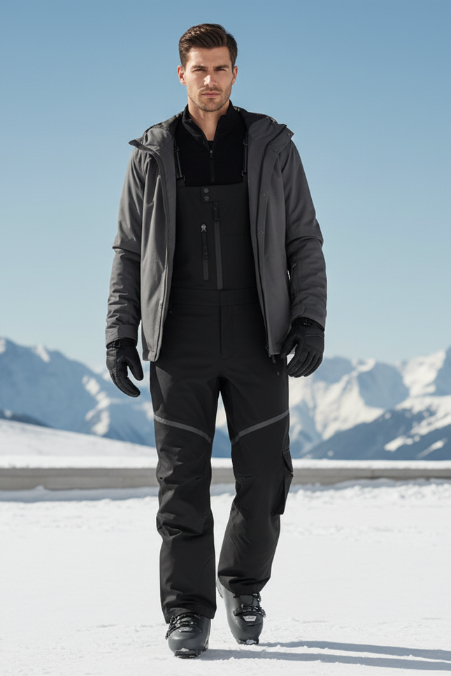 Pantalon De Ski Noir Homme Imperméable Chaud Salopette - Polyester