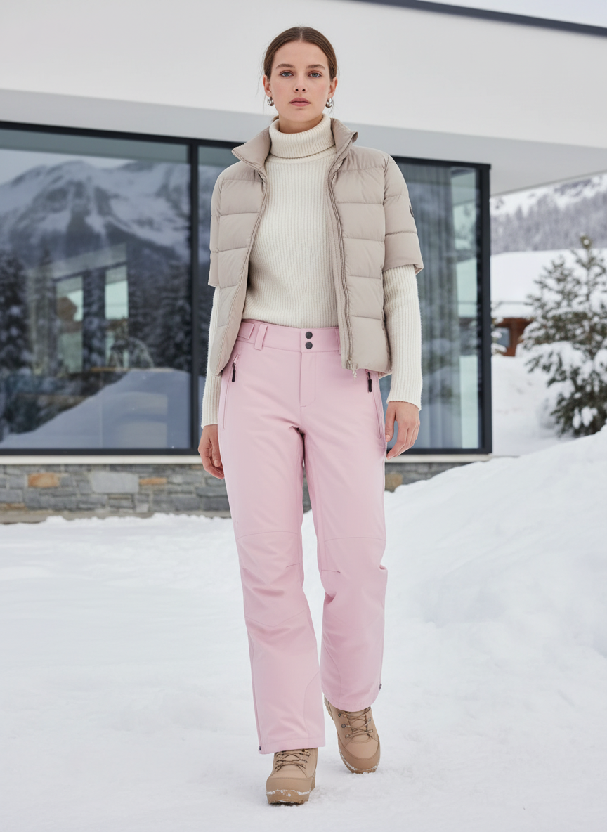 Pantalon De Ski Rose Pâle Imperméable Ample Ajustable - Polyester