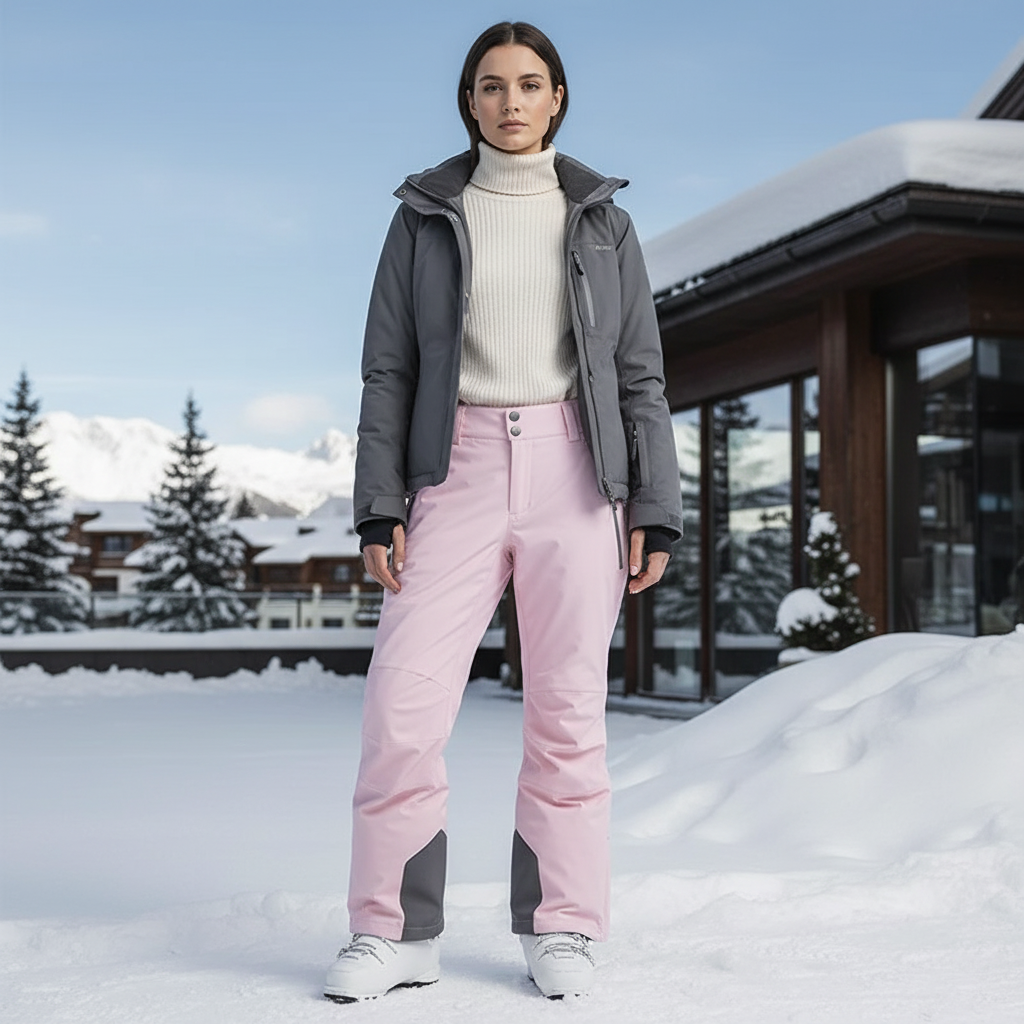 Pantalon De Ski Rose Pâle Droit Imperméable Femme Hiver - Polyester