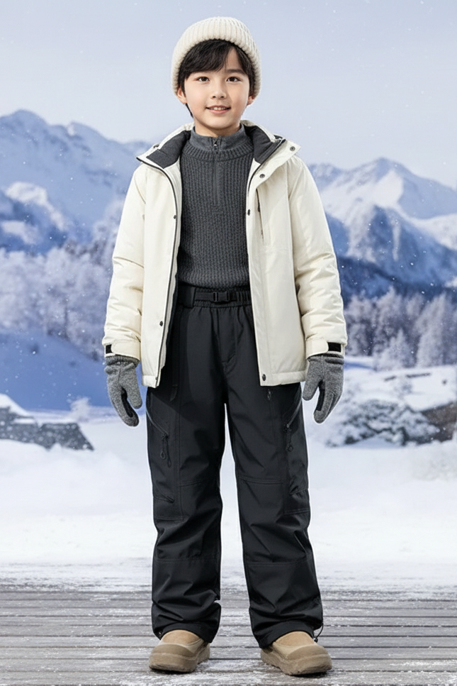 Pantalon De Ski Noir Imperméable Cargo Enfant Hiver - Polyester