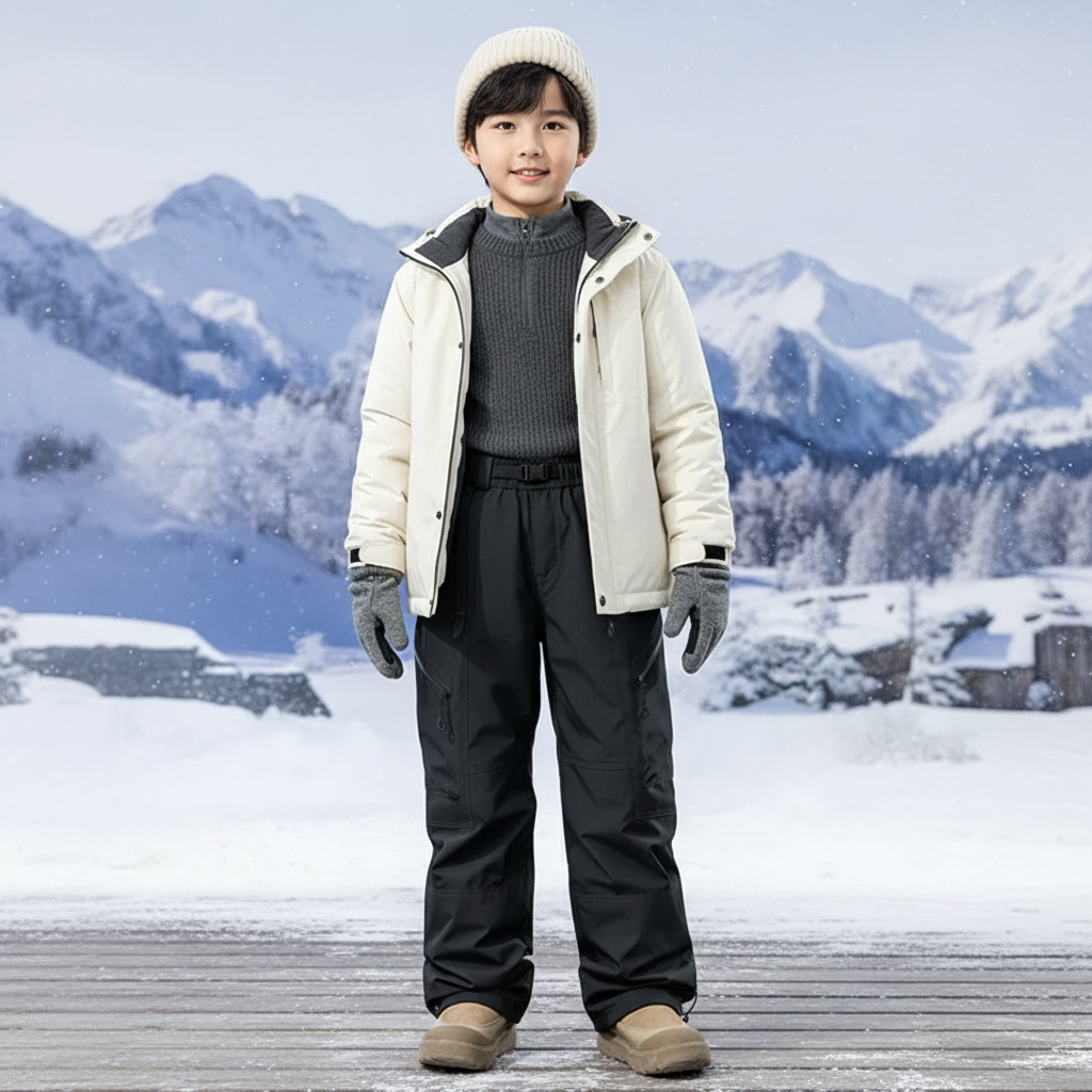 Pantalon De Ski Noir Imperméable Cargo Enfant Hiver - Polyester