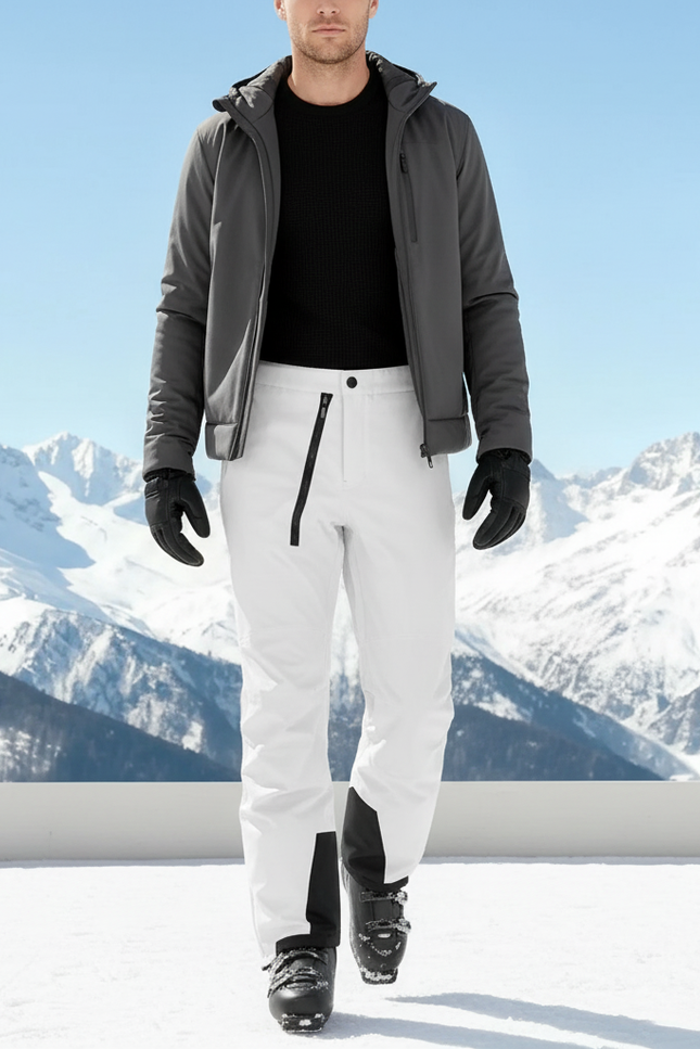 Pantalon De Ski Blanc Imperméable Homme Coupe Droite - Polyester