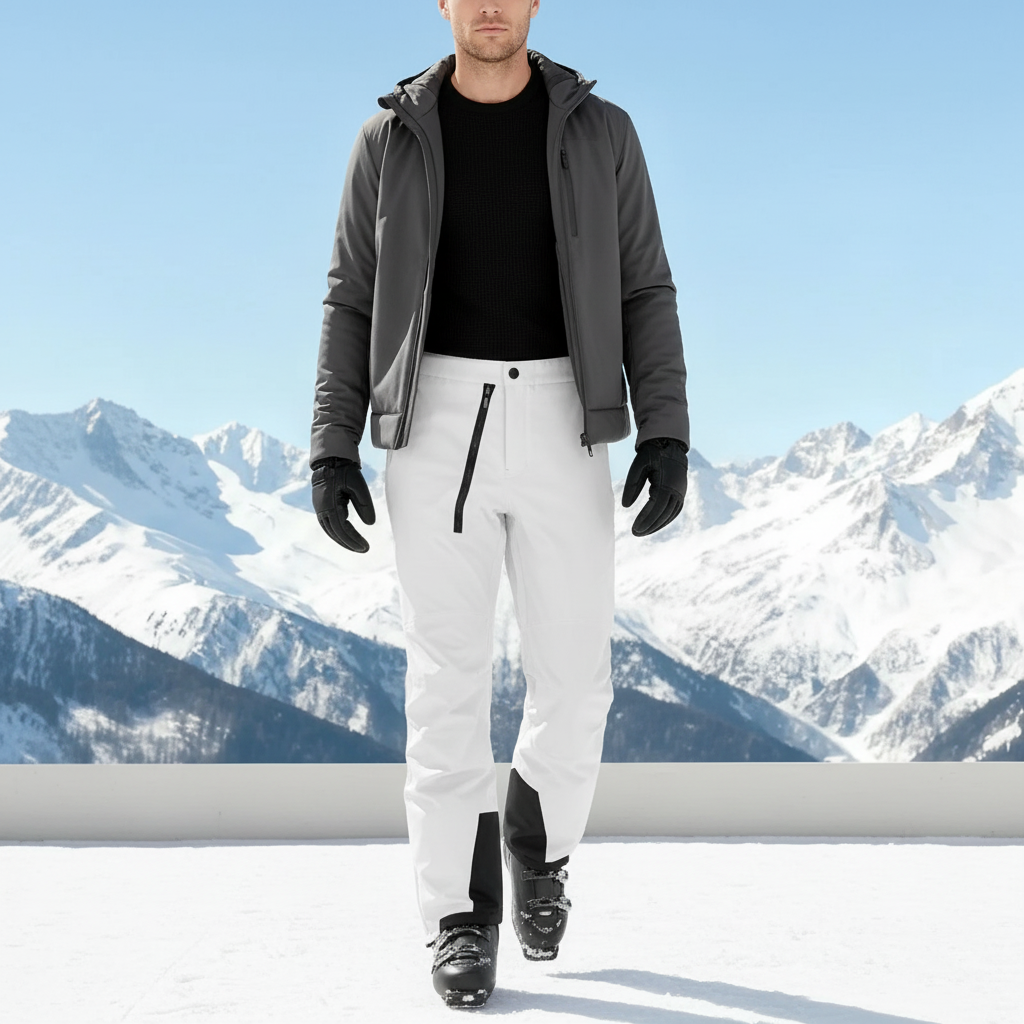 Pantalon De Ski Blanc Imperméable Homme Coupe Droite - Polyester