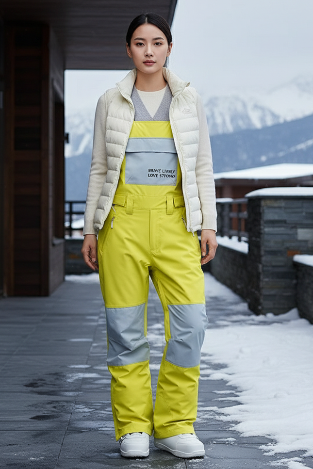 Pantalon De Ski Jaune Bicolore Ample Imperméable Unisexe - Polyester