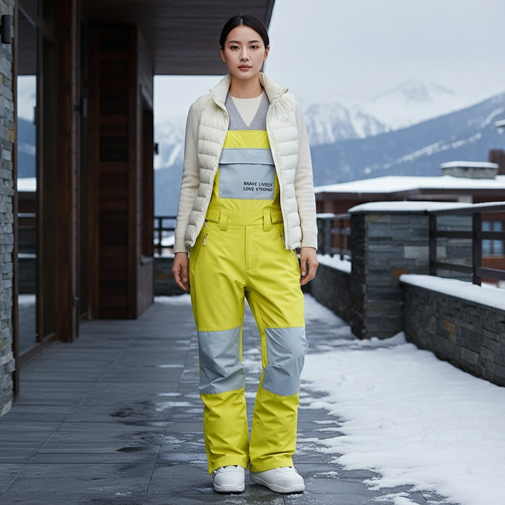 Pantalon De Ski Jaune Bicolore Ample Imperméable Unisexe - Polyester