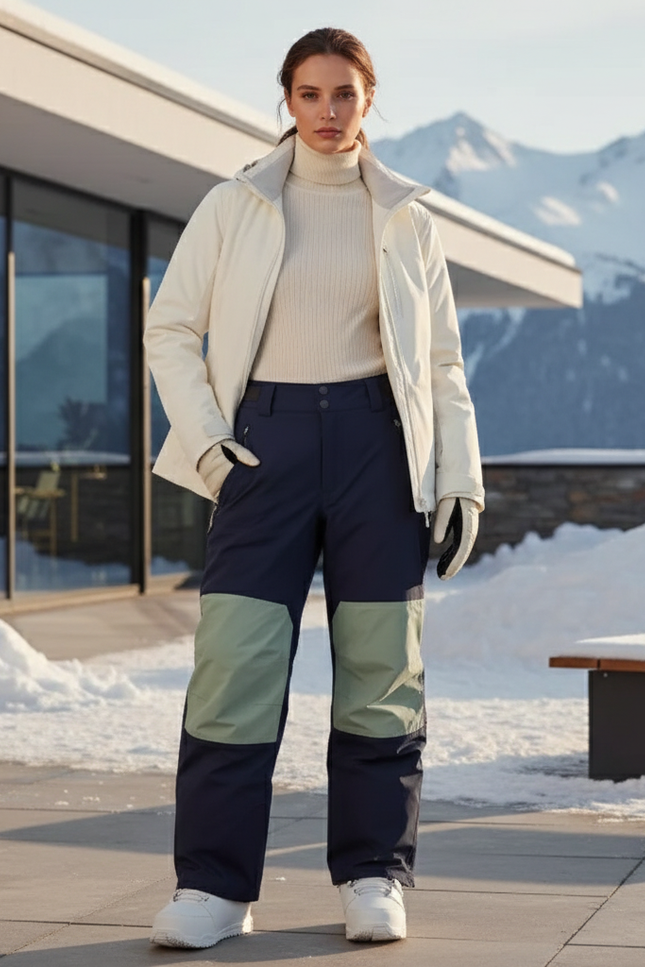 Pantalon De Ski Marine Vert Coupe Droite Imperméable Femme - Multicolore Polyester