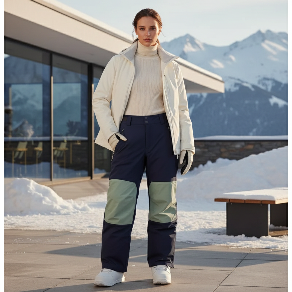 Pantalon De Ski Marine Vert Coupe Droite Imperméable Femme - Multicolore Polyester