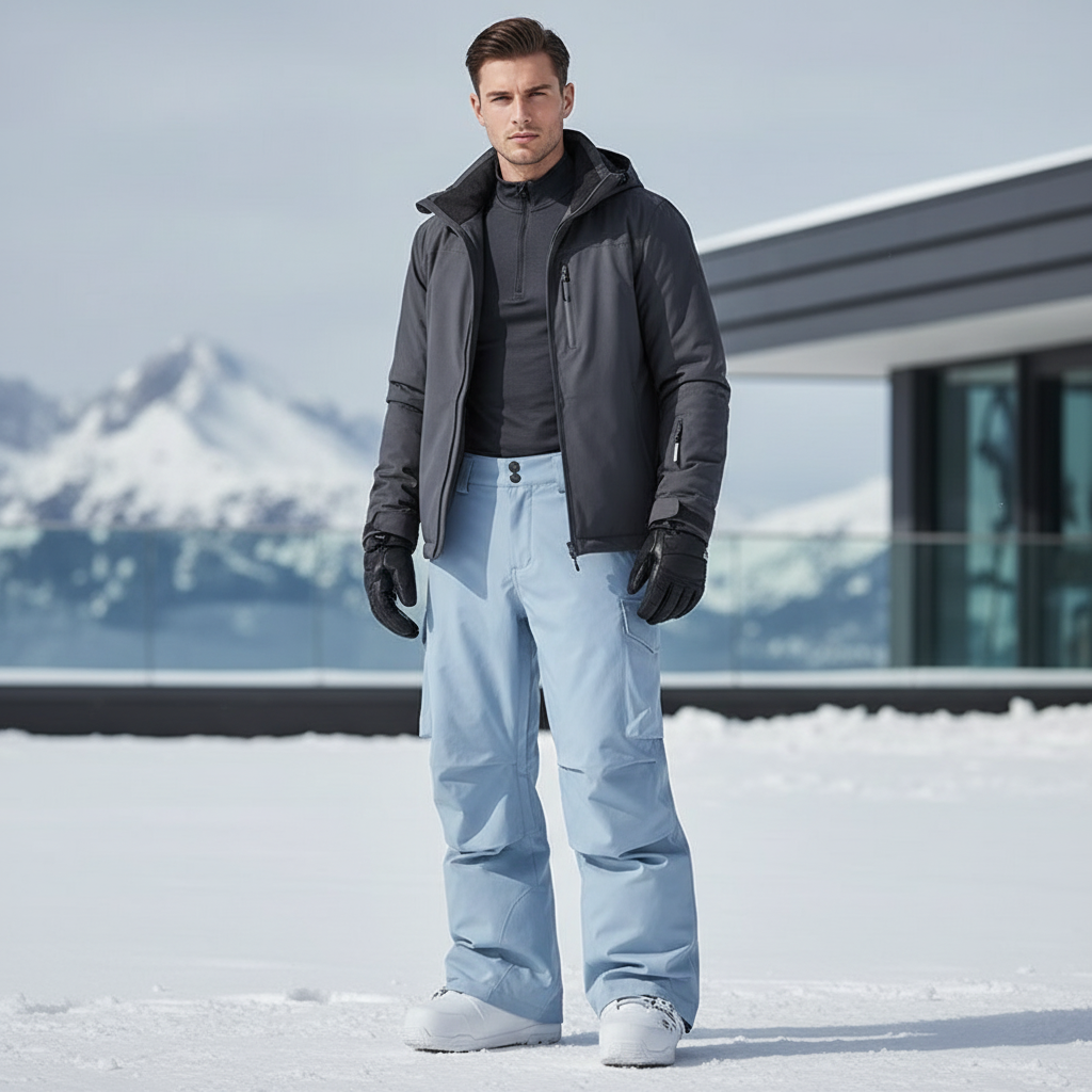 Pantalon De Ski Bleu Clair Ample Cargo Homme - Polyester