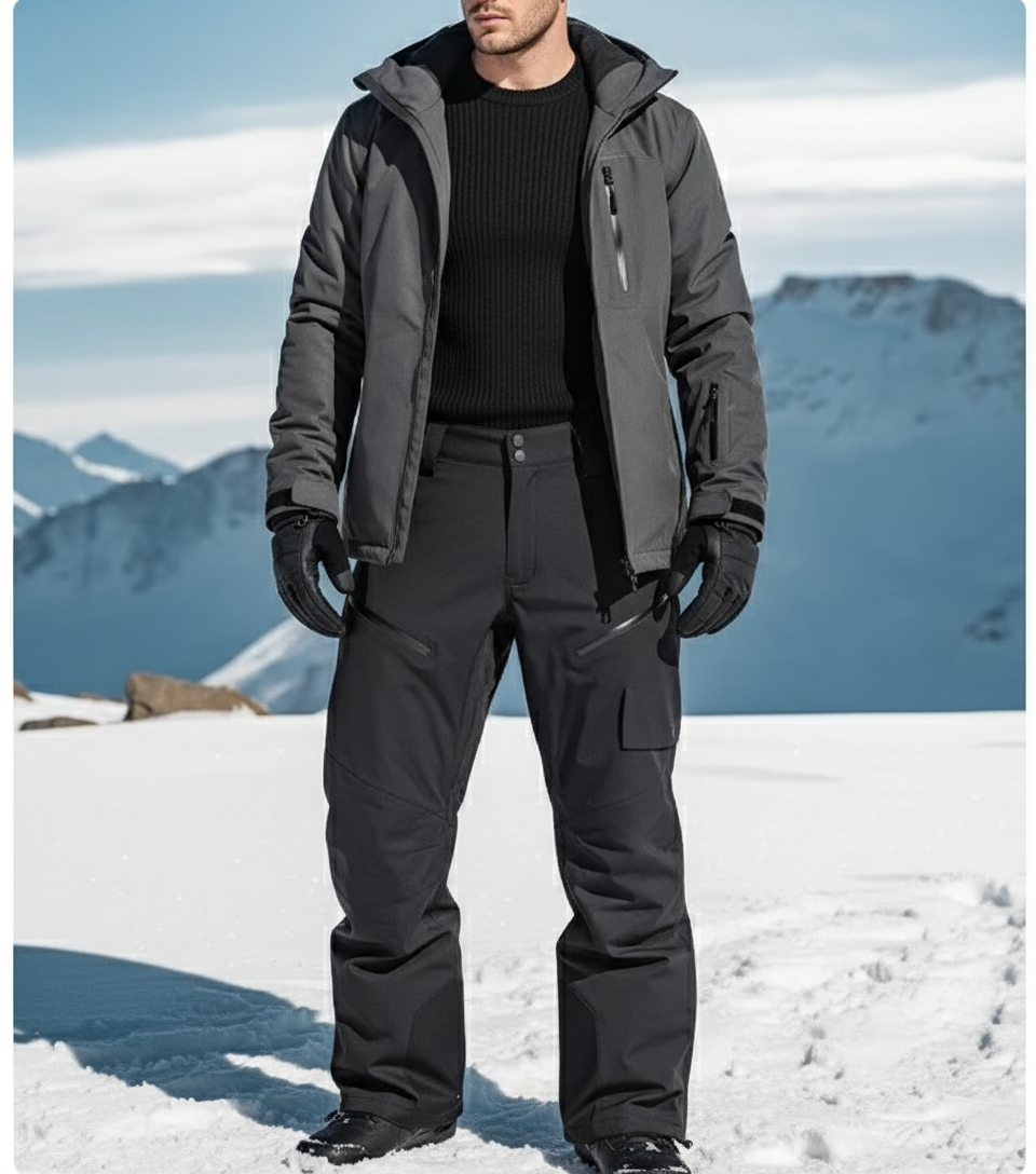 Pantalon De Ski Noir Imperméable Coupe-Vent Épaisse Outdoor - Polyester