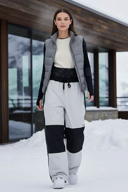 Pantalon De Ski Gris Noir Ample Imperméable Femme - Multicolore Polyester
