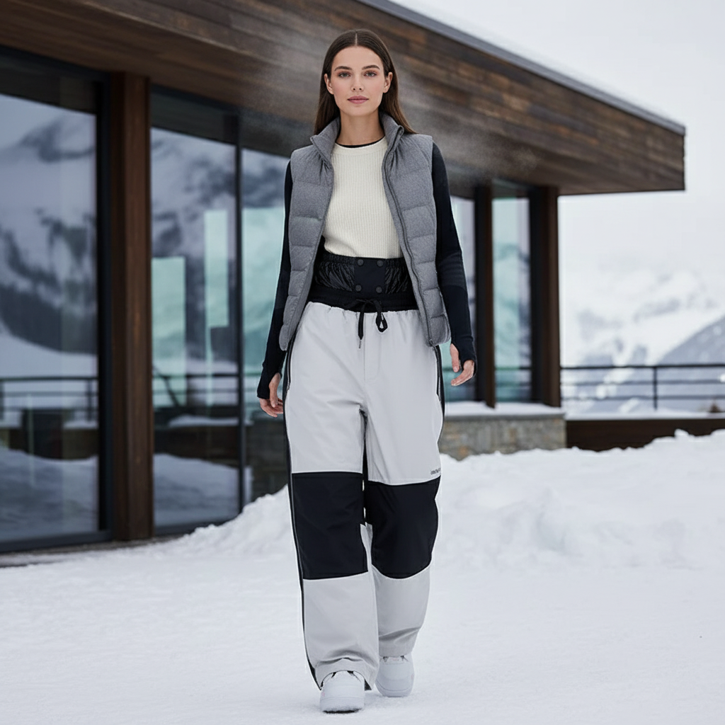 Pantalon De Ski Gris Noir Ample Imperméable Femme - Multicolore Polyester