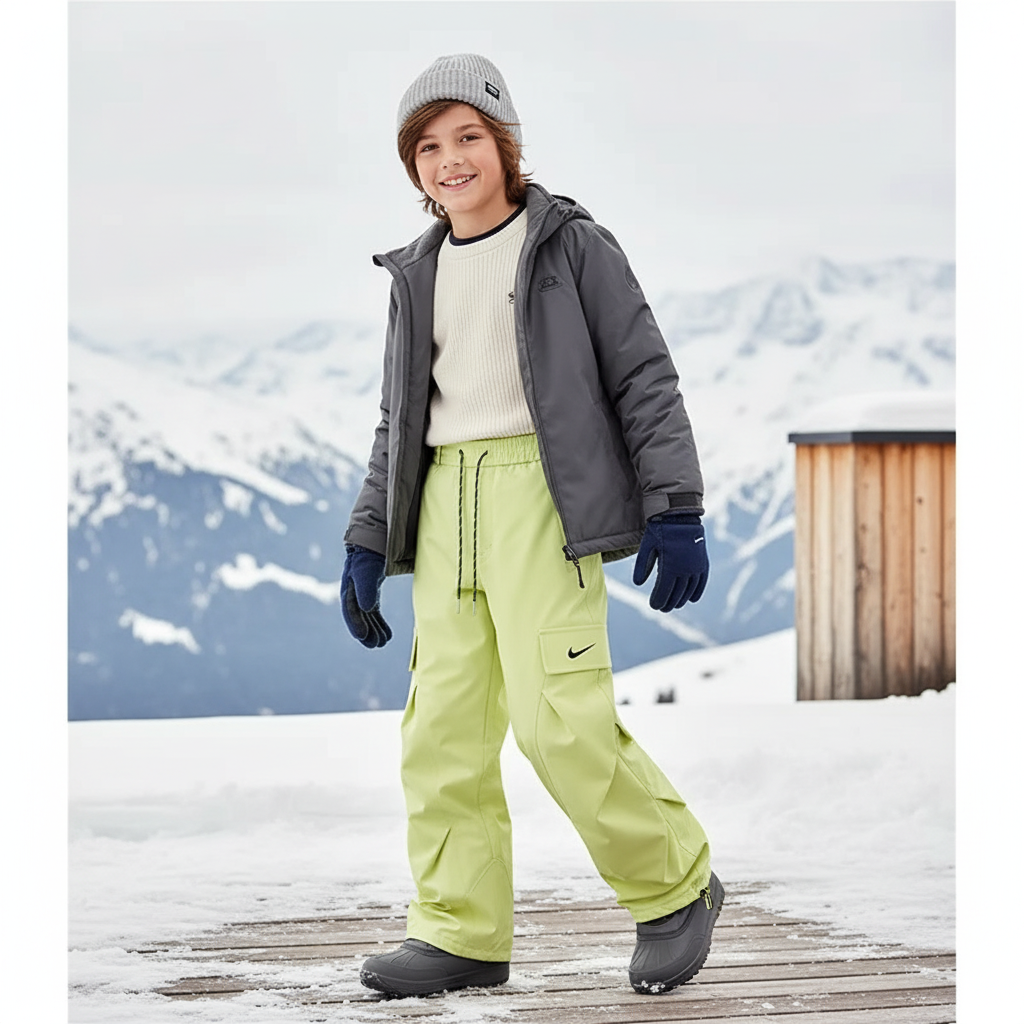 Pantalon De Ski Vert Citron Ample Cargo Imperméable Enfant - Polyester