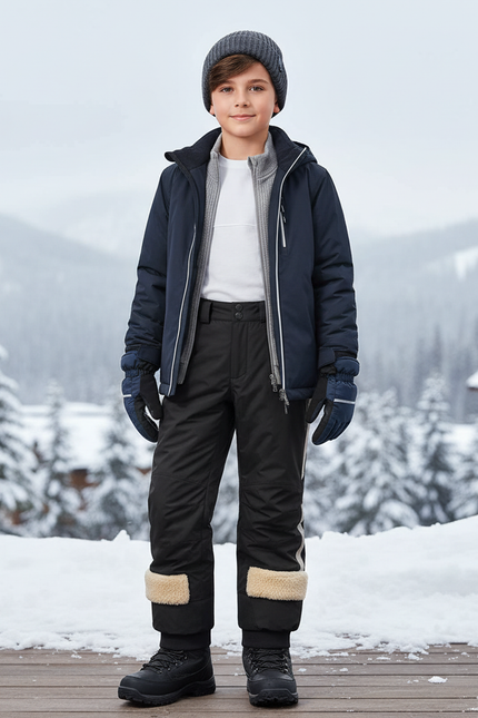 Pantalon De Ski Noir Enfant Imperméable Chaud Doublé - Polyester