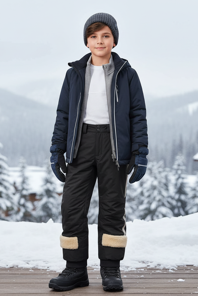 Pantalon De Ski Noir Enfant Imperméable Chaud Doublé - Polyester